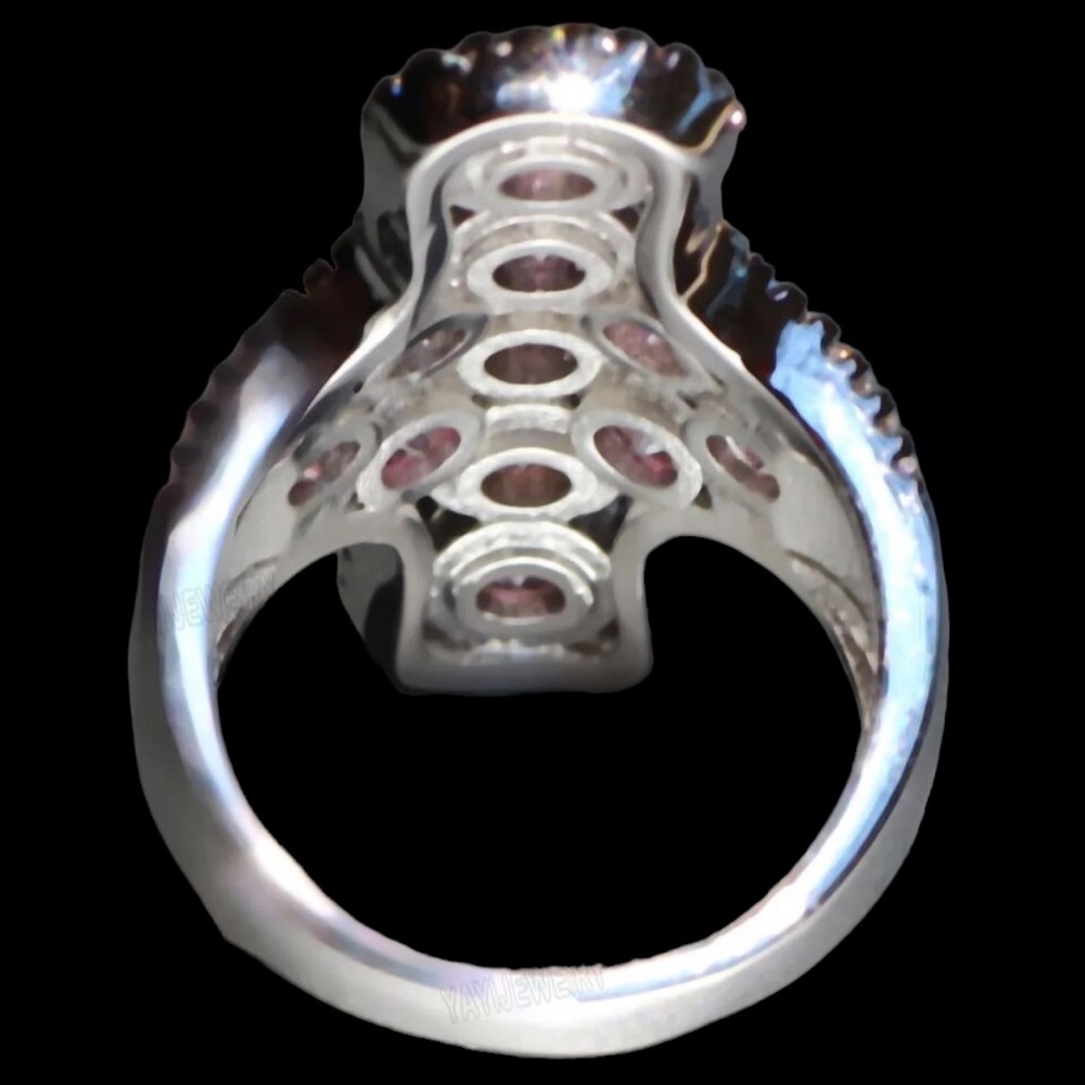 925 Silver Pink Cross Zircon Statement Ring - Picture 12 of 12